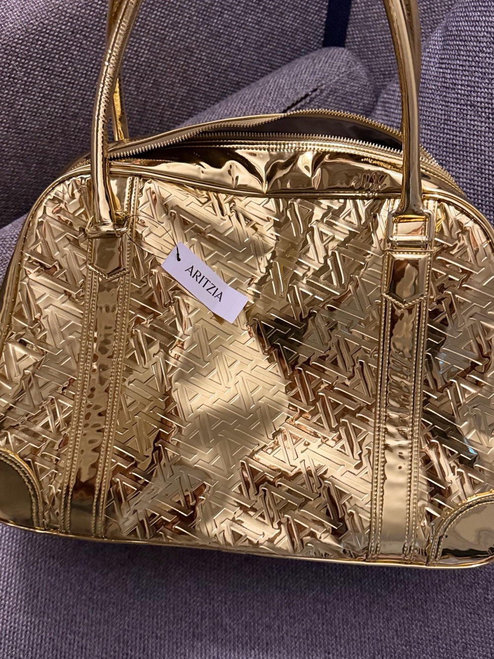 Aritzia Metallic Gold Embossed Dome Satchel